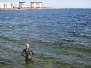 Mange havsvømmere tager en tur fra Svanemølle strand.